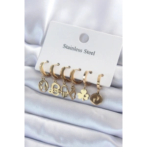 316L Çelik Gold Renk Çoklu Figür Model Kadın Küpe Seti