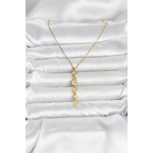 316L Çelik Gold Renk Deniz Temalı Y Model Zirkon Taşlı Kadın Kolye