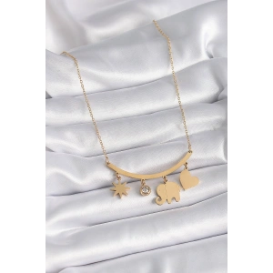 316L Çelik Gold Renk Fil Figür Zirkon Taş Detay Kadın Kolye