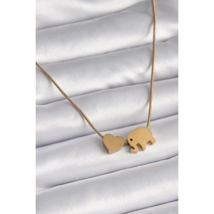 316L Çelik Gold Renk Fil Kalp Figürlü Kadın Kolye