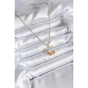 316L Çelik Gold Renk Hilal Kedi Model Zirkon Taşlı Detay Kadın Kolye