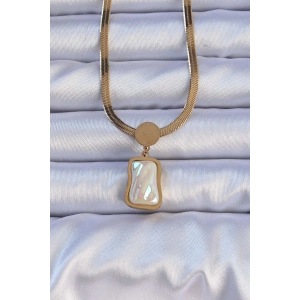 316L Çelik Gold Renk İtalyan Zincir Ezme Taşlı Kolye