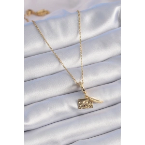316L Çelik Gold Renk Kalp Detay Mektup Figür Charm Model Kadın Kolye