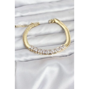 316L Çelik Gold Renk Kare Zirkon Taşlı Yılan Zincirli Kadın Bileklik