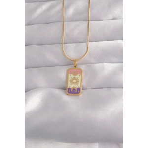 316L Çelik Gold Renk Karışık Mineli Ay Figür Tarot Kolye