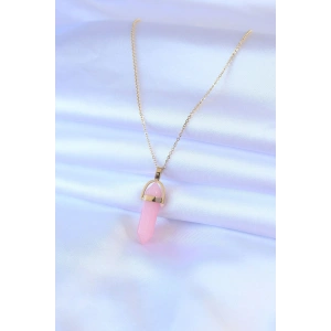 316L Çelik Gold Renk Kristal Pembe Taş Model Kadın kolye