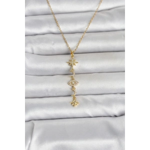 316L Çelik Gold Renk Kutup Yıldızı Y Model Zirkon Taşlı Kadın Kolye