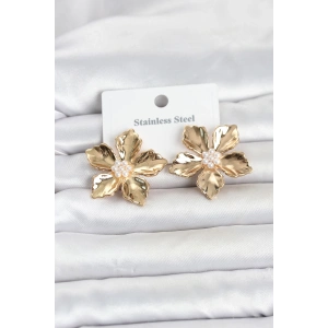 316L Çelik Gold Renk Lotus Çiçek Model Kadın Küpe