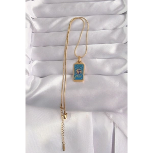 316L Çelik Gold Renk Mavi Mineli El Figür Tarot Kolye