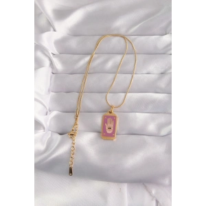 316L Çelik Gold Renk Mor Mineli El Figür Tarot Kolye
