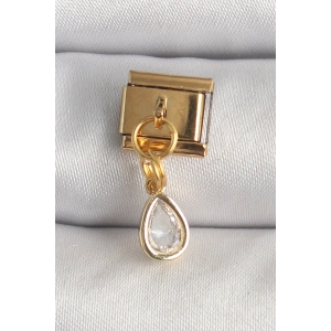 316L Çelik Gold Renk Sallantı Damla Zirkon Taşlı Nomination Charm