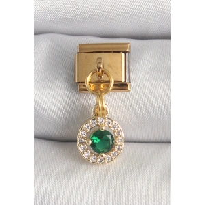 316L Çelik Gold Renk Sallantı Yeşil Zirkon Taşlı Nomination Charm