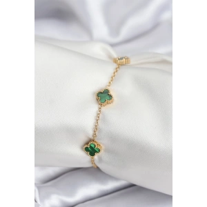 316L Çelik Gold Renk Yeşil Baby Boy Yonca Kadın Bileklik