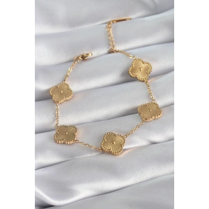 316L Çelik Gold Renk Yonca Model İşleme Detay Kadın Bileklik