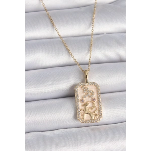316L Çelik Gold Renk Zincir Oğlak Burcu Zirkon Taşlı Kadın Kolye
