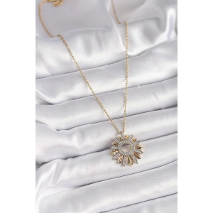 316L Çelik Gold Renk Zincir Zirkon Taşlı Mix Renk Güneş Model Kadın Kolye