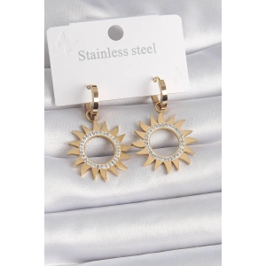 316L Çelik Gold Renk Zirkon Taşlı Güneş Model Kadın Küpe