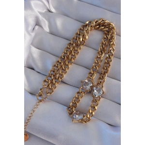 316L Çelik Gold Renk Zirkon Taşlı Kalp Model Zincir Kolye