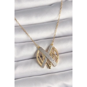 316L Çelik Gold Renk Zirkon Taşlı Vintage Model Kadın Kolye