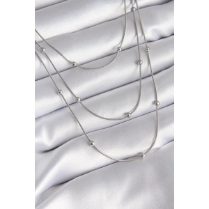 316L Çelik Gümüş Renk 3lü Topçuk Detay Kadın Kolye