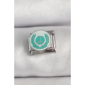 316L Çelik Gümüş Renk Beyaz Mavi Barış İşareti İşlemeli Nomination Charm