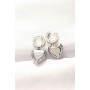 316L Çelik Gümüş Renk Bombeli Kalp Tasarımlı Küpe