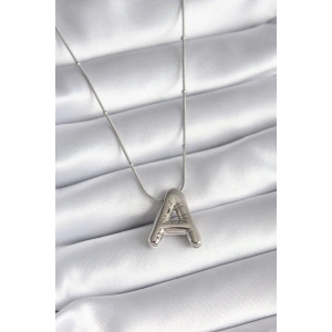 316L Çelik Gümüş Renk Bubble A Harf Model Kadın Kolye