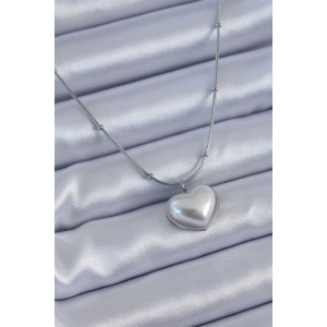 316L Çelik Gümüş Renk İncili Kalp Model Minimal Top Detay Kadın Kolye