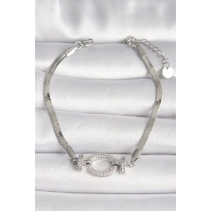 316L Çelik Gümüş Renk İtalyan Zincir Model Zirkon Taşlı Halka Figür Kadın Bileklik