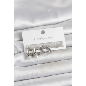 316L Çelik Gümüş Renk Kadın Küpe Seti