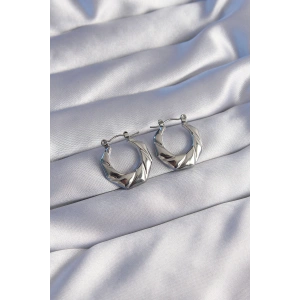 316L Çelik Gümüş Renk Kıvrımlı Görünüm Geometrik Model Küpe