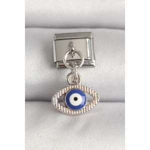 316L Çelik Gümüş Renk Nazar Boncuk Detaylı Göz Model Nomination Charm