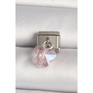316L Çelik Gümüş Renk Pembe Zirkon Taşlı Kelebek Model Nomination Charm