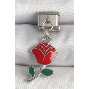 316L Çelik Gümüş Renk Sallantı Kırmızı Gül Model Nomination Charm