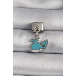 316L Çelik Gümüş Renk Sallantı Mavi Balina Model Nomination Charm
