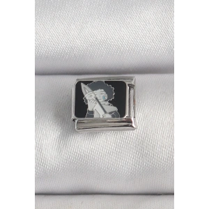 316L Çelik Gümüş Renk Siyah İşlemeli Portre Model Nomination Charm