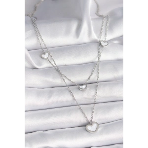 316L Çelik Gümüş Renk Zincir 2Li Zincir Kalp Model Kadın Kolye