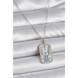 316L Çelik Gümüş Renk Zincir İkizler Burcu Zirkon Taşlı Kadın Kolye