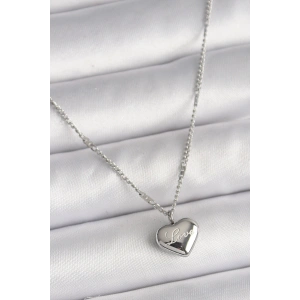 316L Çelik Gümüş Renk Zincir Love İşleme Kalp Figür Kadın Kolye