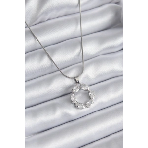 316L Çelik Gümüş Renk Zirkon Taşlı Kadın Kolye