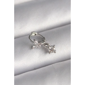 316L Çelik Gümüş Renk Zirkon Taşlı Kelebek Model Sallantı Detay Tragus Piercing