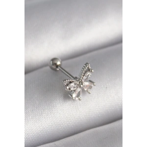 316L Çelik Gümüş Renk Zirkon Taşlı Kelebek Tragus Piercing