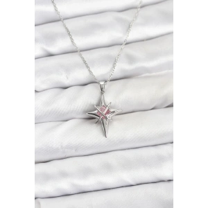 316L Çelik Gümüş Renk Zirkon Taşlı Kutup Yıldızı Model Kadın Kolye