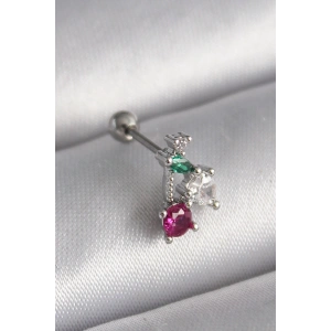 316L Çelik Gümüş Renk Zirkon Taşlı Tragus Piercing