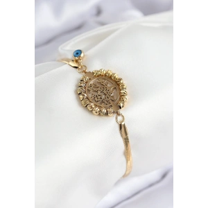 316L Çelik Nazar Boncuk Detaylı Hayat Ağacı Model İtalyan Zincir Gold Renk Kadın Bileklik