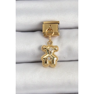 316L Çelik Sallantılı Zirkon Taşlı Ayıcık Model Gold Renk Nomination Charm