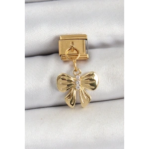 316L Çelik Sallantılı Zirkon Taşlı Fiyonk Model Gold Renk Nomination Charm