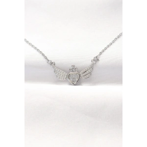 316L Çelik Silver Renk Zirkon Taşlı Kalpli Kanat Kolye