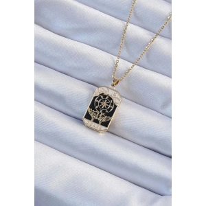 316L Çelik Zincir Altın Renk İşlemeli Siyah Mineli Tarot Kolye