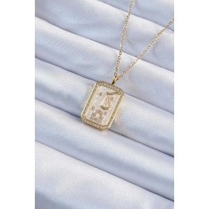 316L Çelik Zincir Altın Renk Zirkon Taşlı Çerçeveli Tarot Kolye